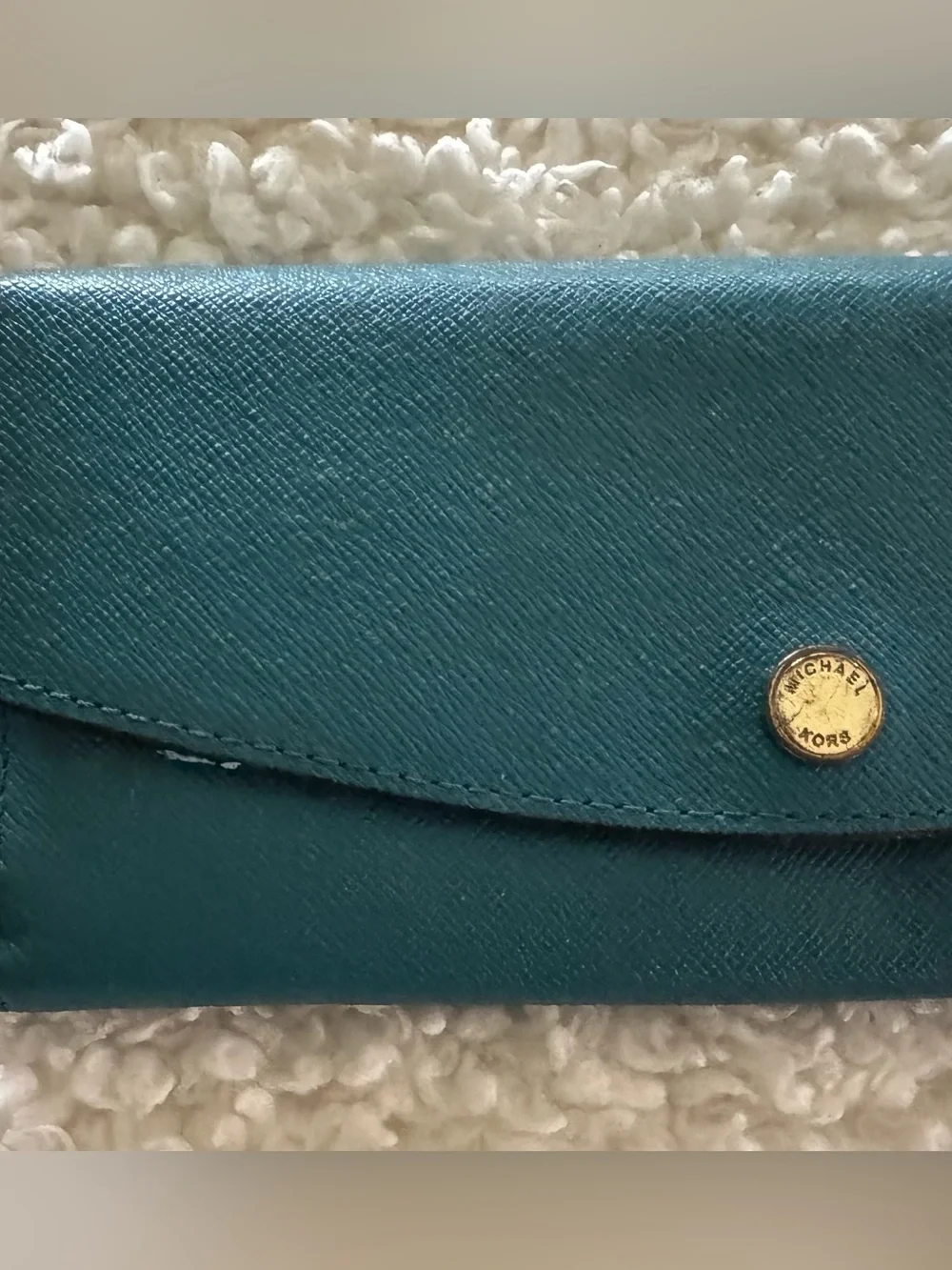Michael Kors Teal Envelope Wallet with Gold-Tone Button